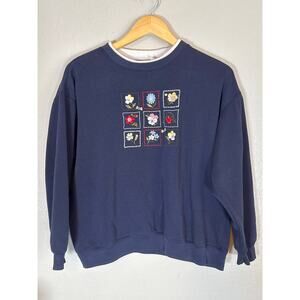 Vintage 90s Grannycore Embroidered Sweatshirt Cottagecore Country Cute Large